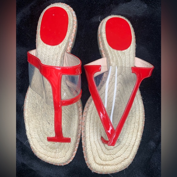Frances Valentine Hannah red- clear pvc Espadrilles sandals shoes sz 8B - Picture 7 of 9